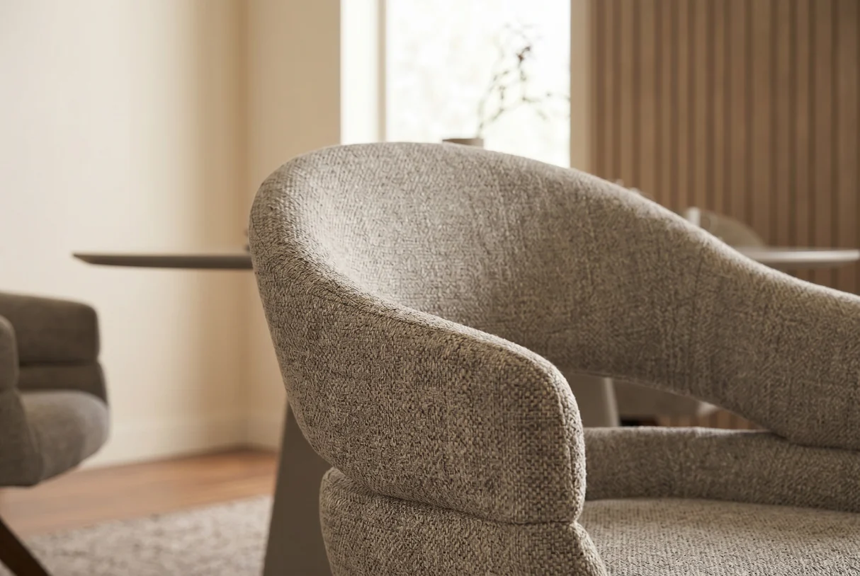 180° besisukanti vokiška valgomojo kėdė organiko – taupe spalvos boucle audinys