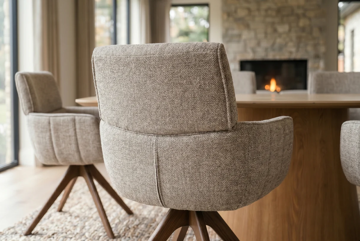 180° besisukanti vokiška valgomojo kėdė unique – taupe spalvos boucle audinys