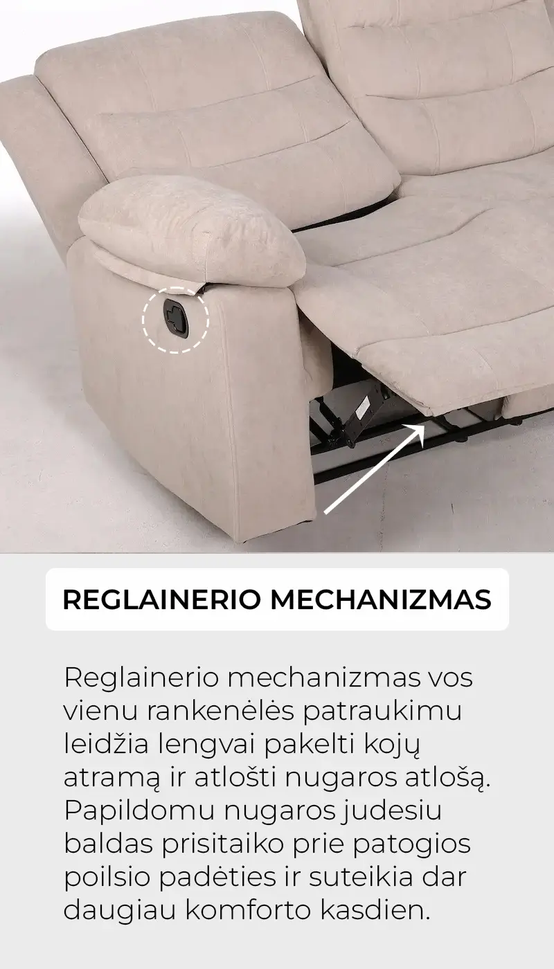 trivietė sofa reglaineris ramzi su relakso funkcija – light grey – 208x97xh102 cm