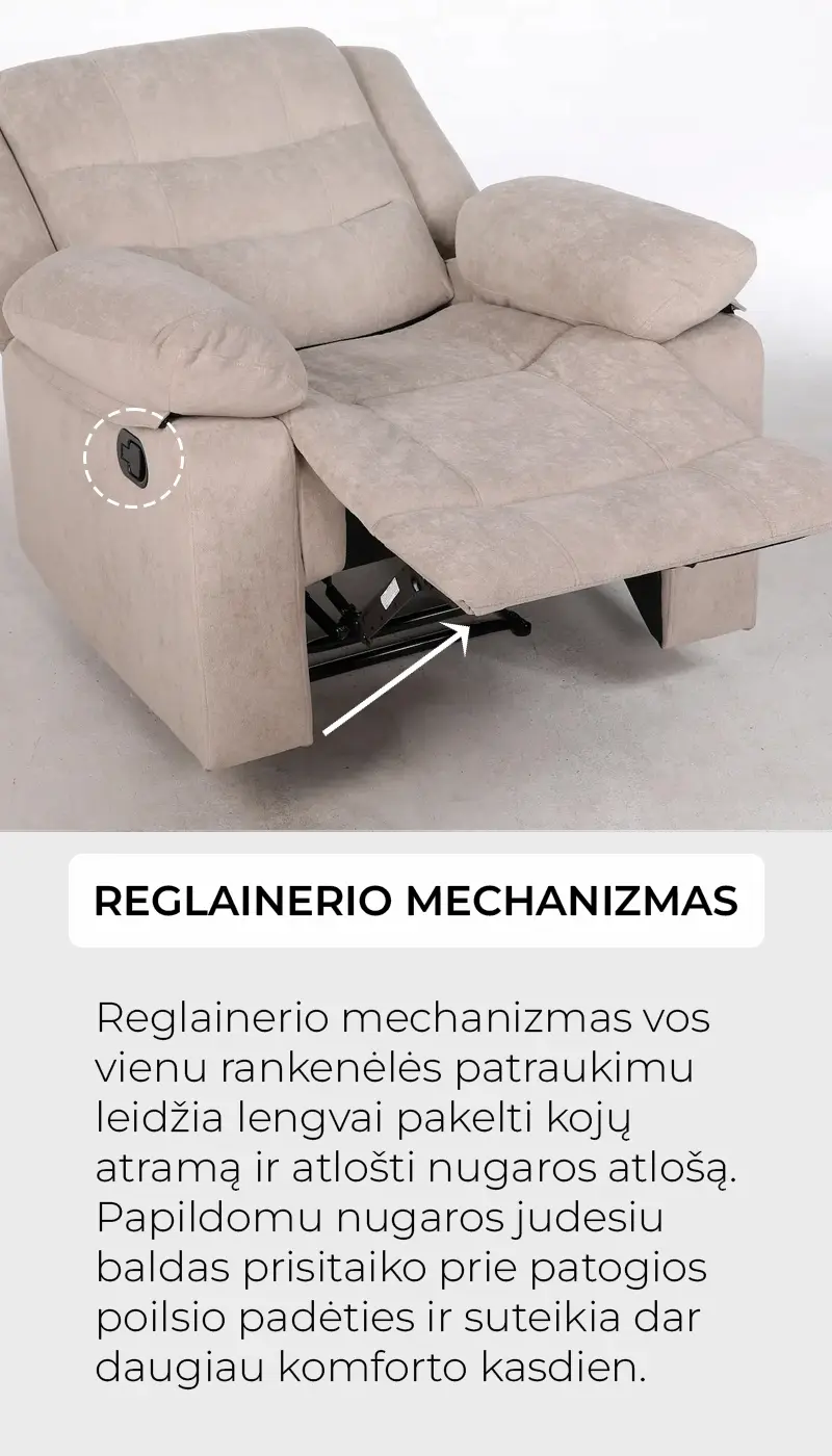 trivietė sofa reglaineris ramzi su relakso funkcija – light grey – 208x97xh102 cm