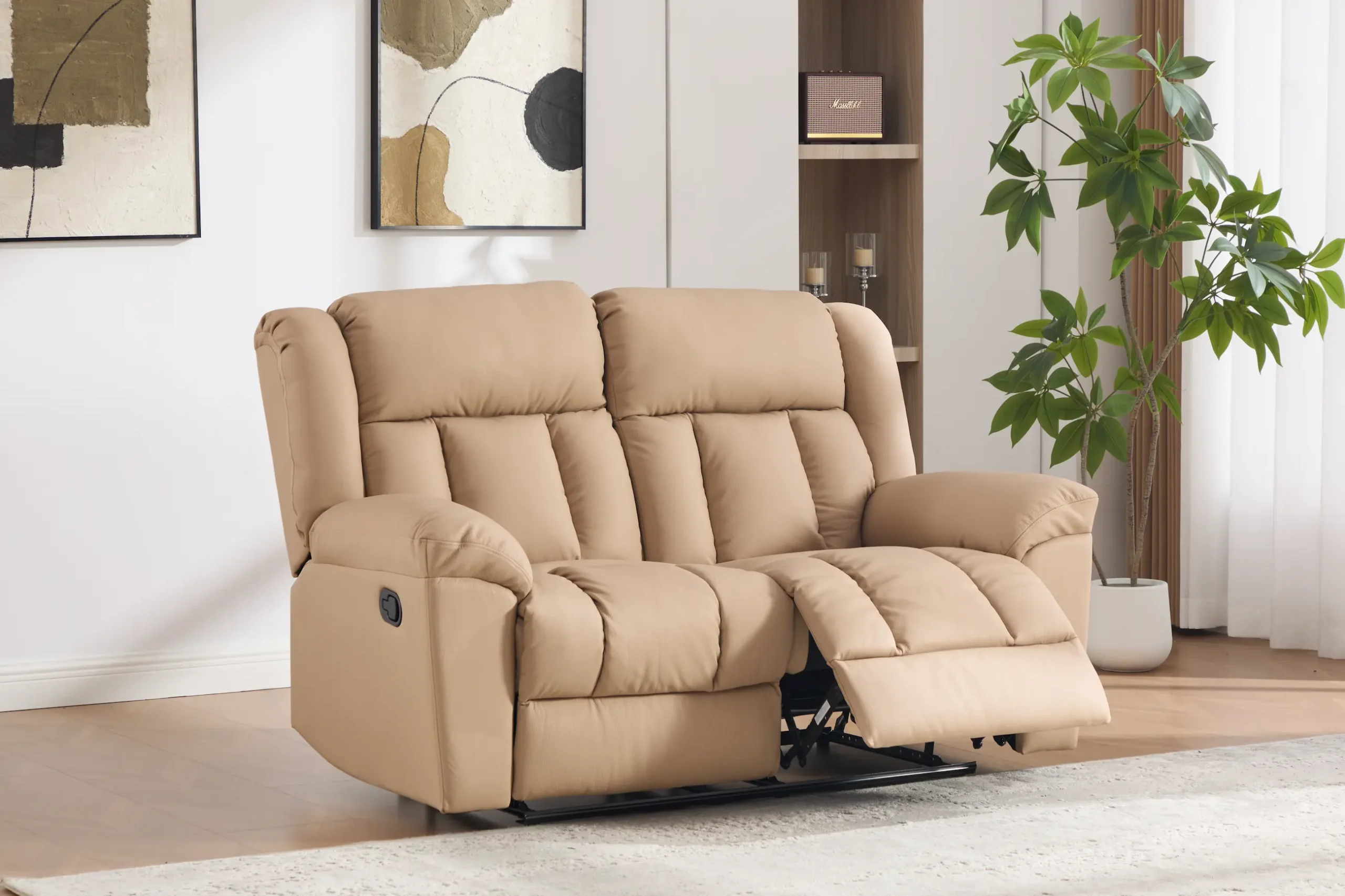 dvivietė odinė sofa su reglaineriais boss beige – 158x96xh107 cm