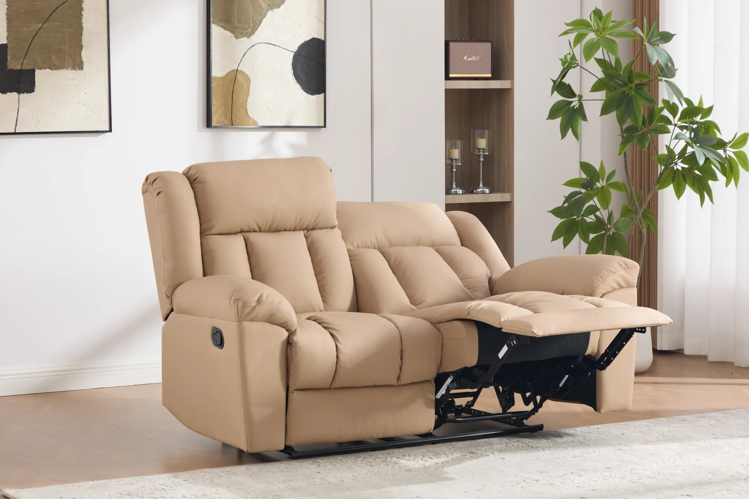 dvivietė odinė sofa su reglaineriais boss beige – 158x96xh107 cm