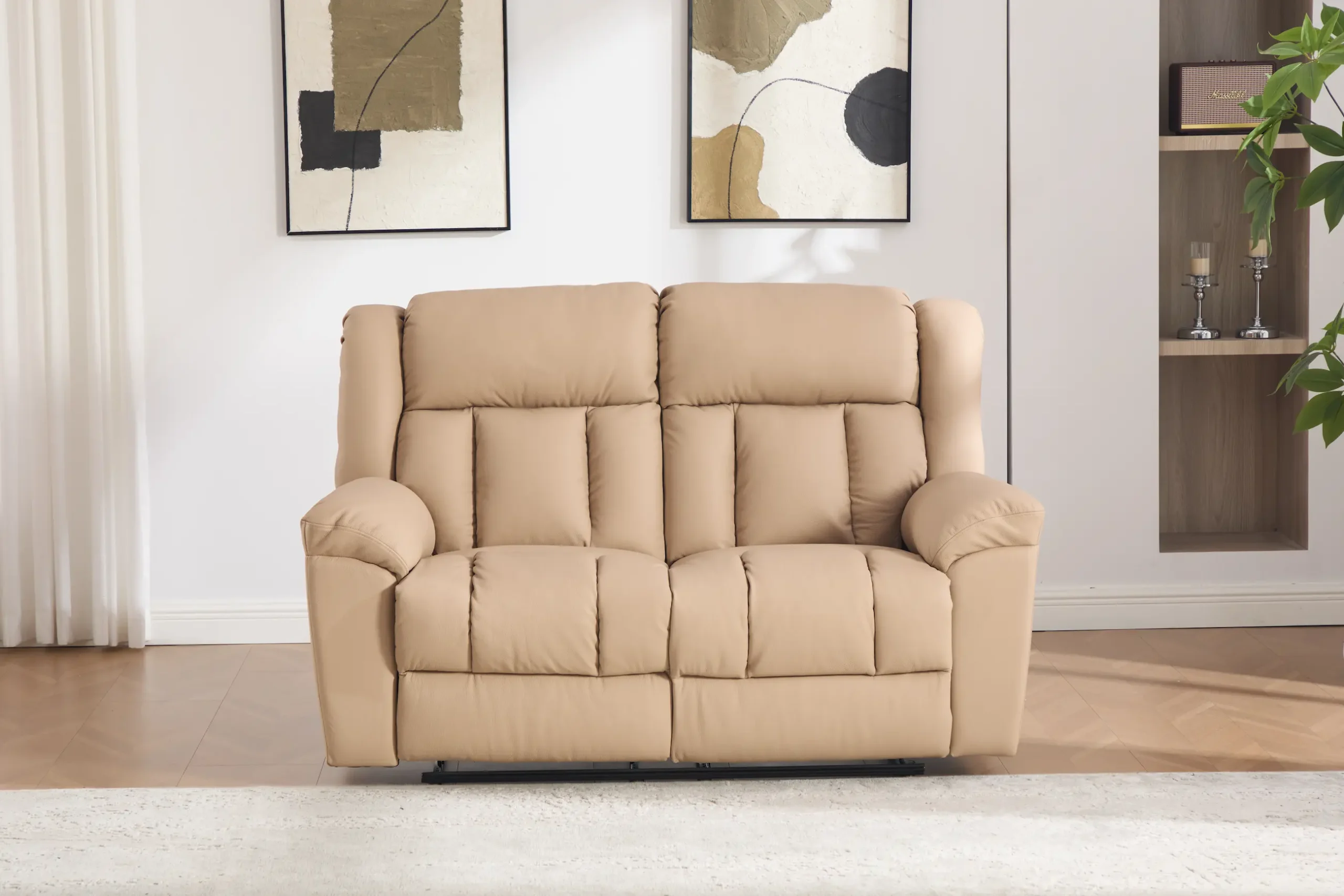dvivietė odinė sofa su reglaineriais boss beige – 158x96xh107 cm