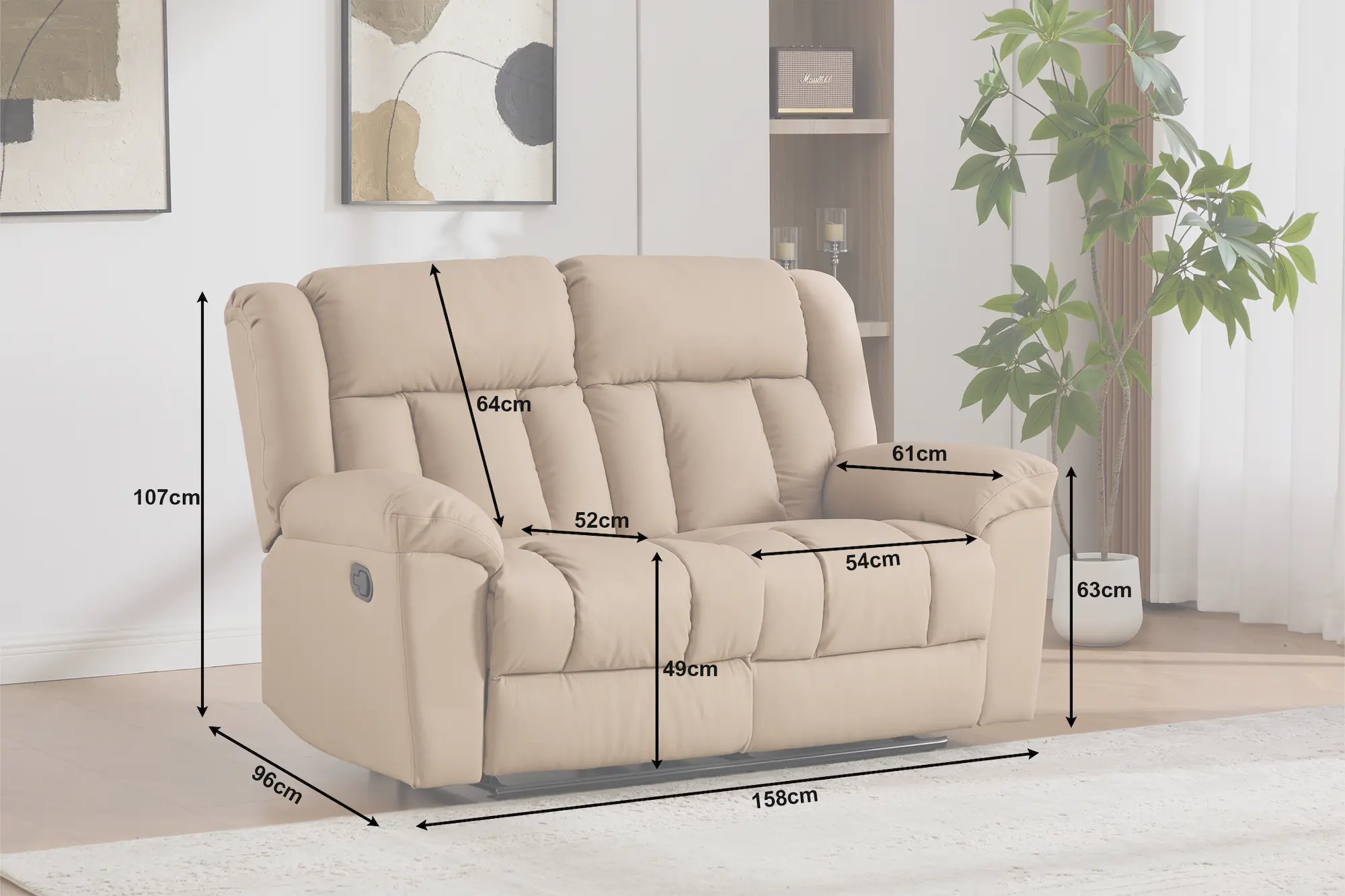 dvivietė odinė sofa su reglaineriais detroit brown – 158x96xh107 cm