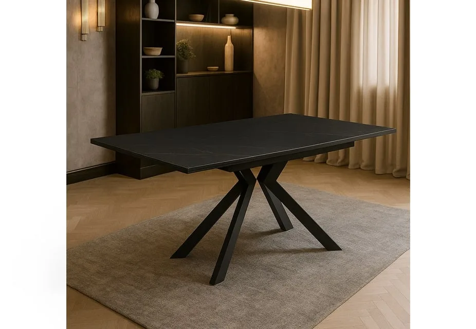 juodas itališkas valgomojo stalas flame 160 (200 240)x90xh76 cm