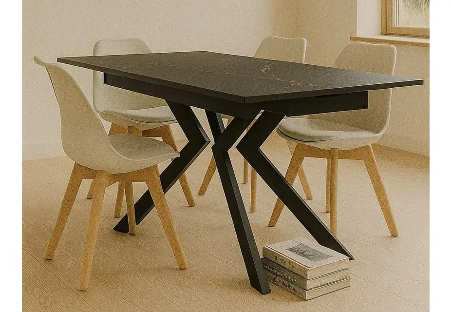 juodas itališkas valgomojo stalas flame 160 (200 240)x90xh76 cm