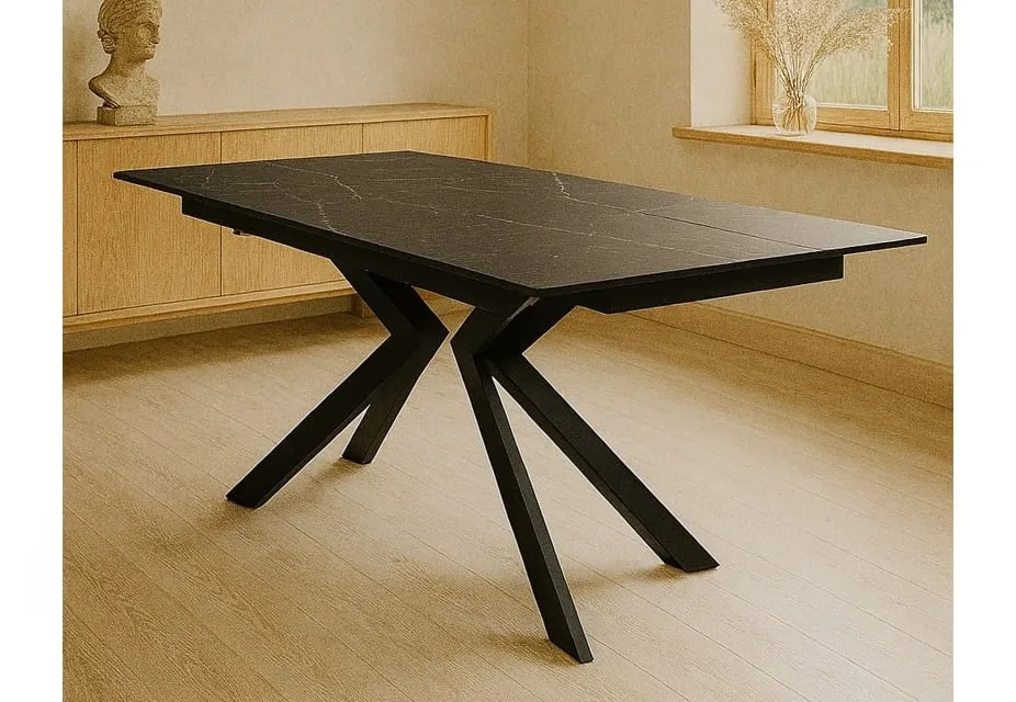 juodas itališkas valgomojo stalas flame 160 (200 240)x90xh76 cm
