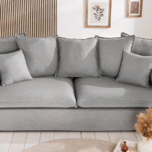 moderni vokiška sofa heaven – 200x105xh88 cm – pilkas lino audinys