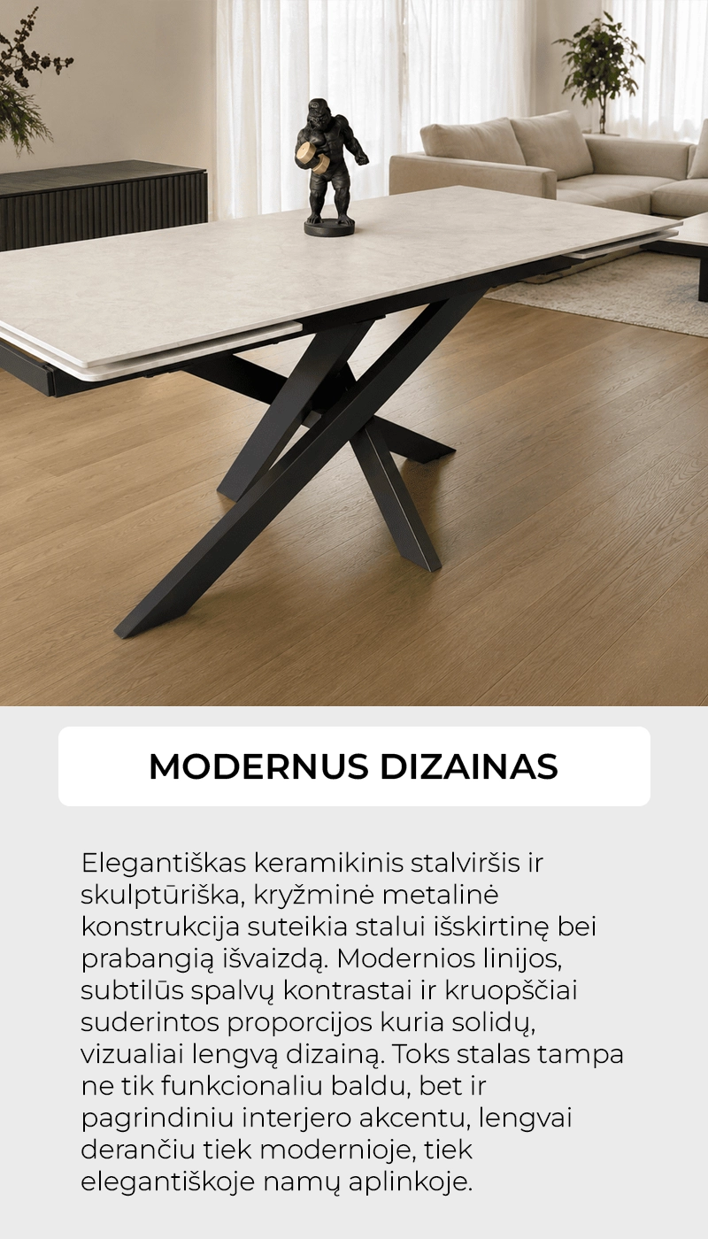 ištraukiamas valgomojo stalas artistico light grey 160 (240)x90xh75 cm
