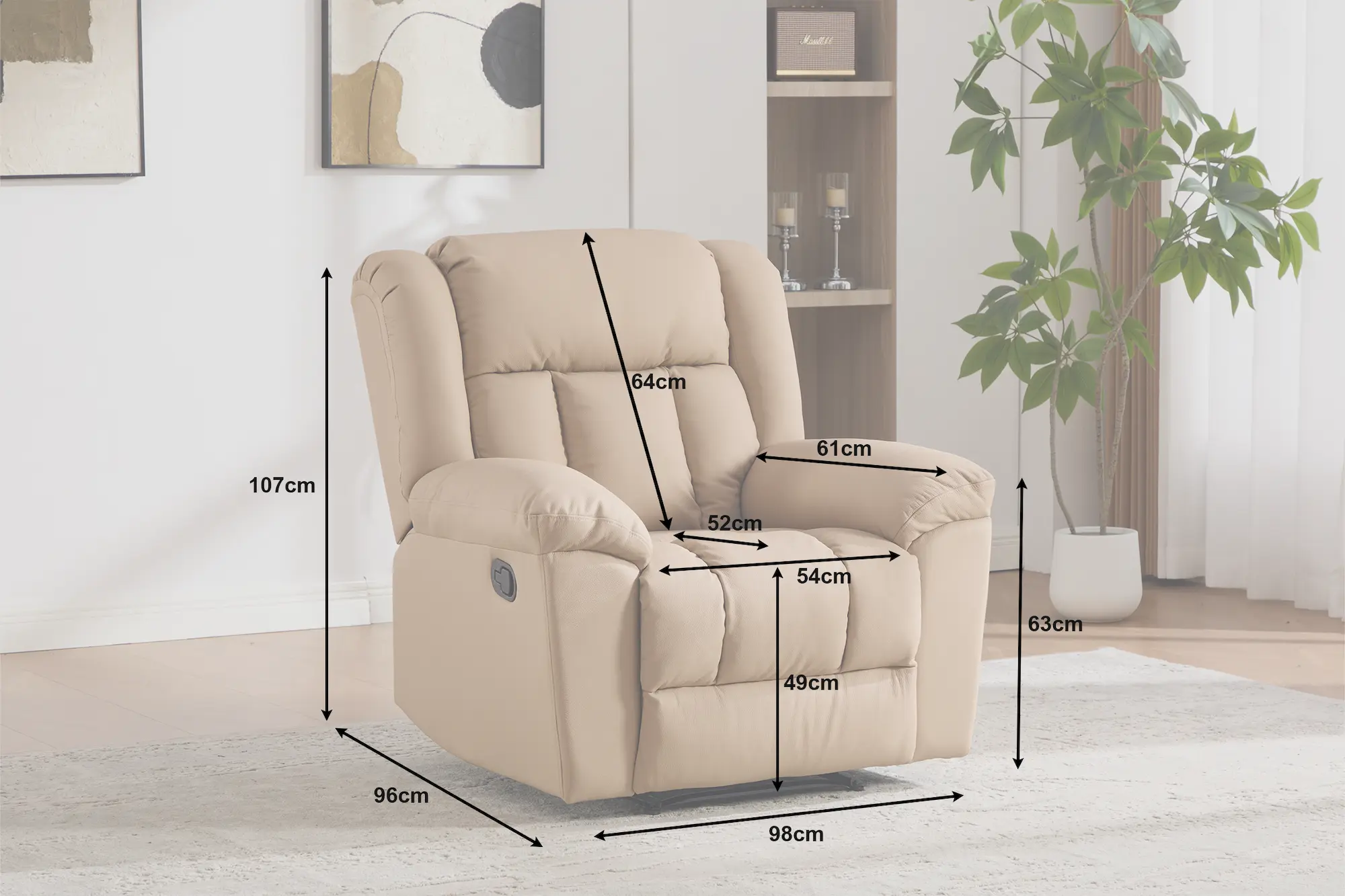 odinis fotelis su reglaineriu boss brown – 98x96xh107 cm
