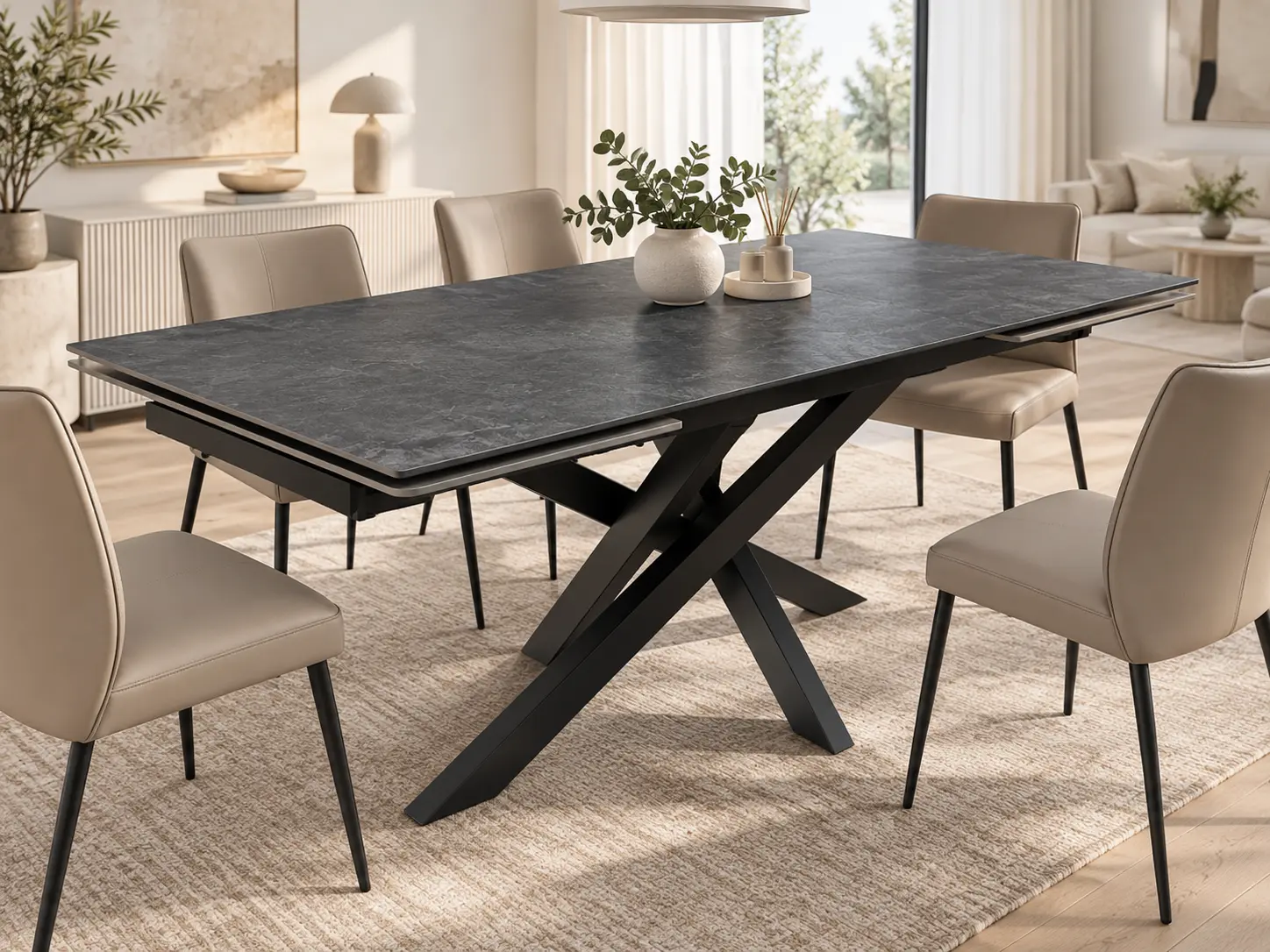 prailginamas valgomojo stalas artistico dark grey 160 (240)x90xh75 cm