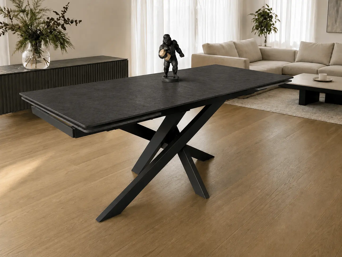 prailginamas valgomojo stalas artistico dark grey 160 (240)x90xh75 cm