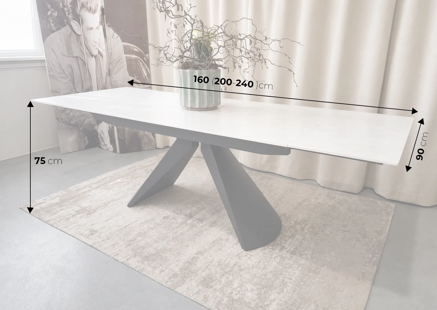 stalas milano light grey 160 (200 240)x90xh76 cm
