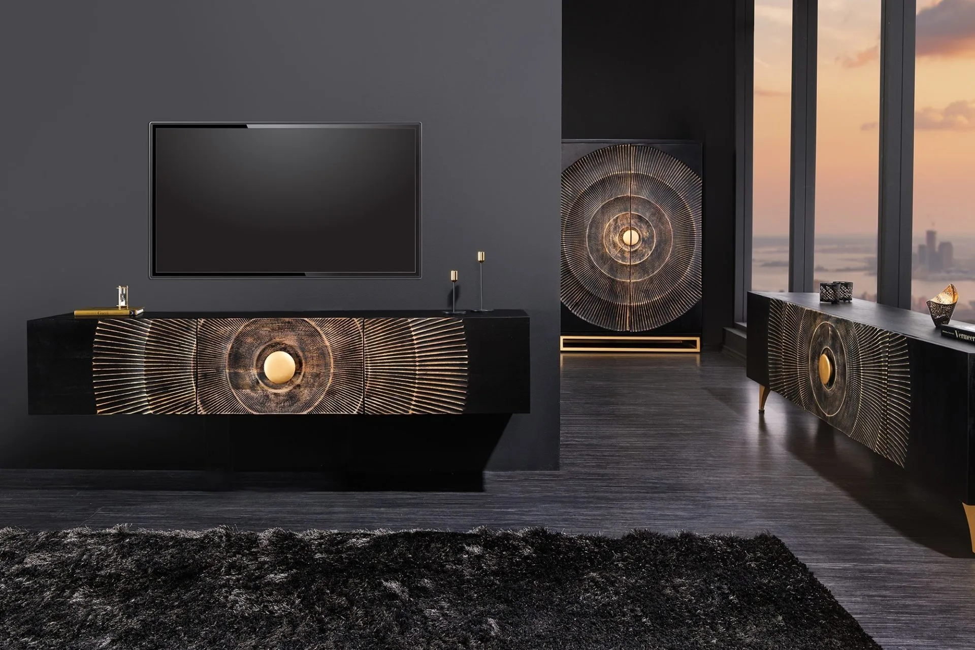 svetainės tv spintelė golden sunset 160x33x33 cm