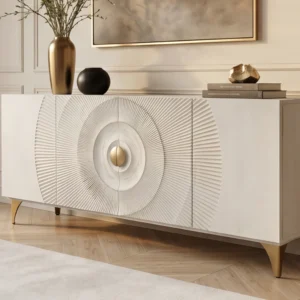 svetainės komoda golden sunset white 177x38x77 cm