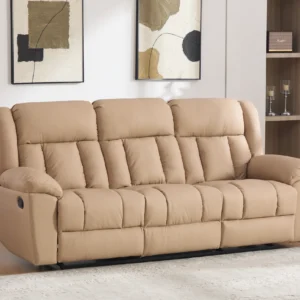 trivietė odinė sofa su reglaineriais boss beige – 217x96xh107 cm