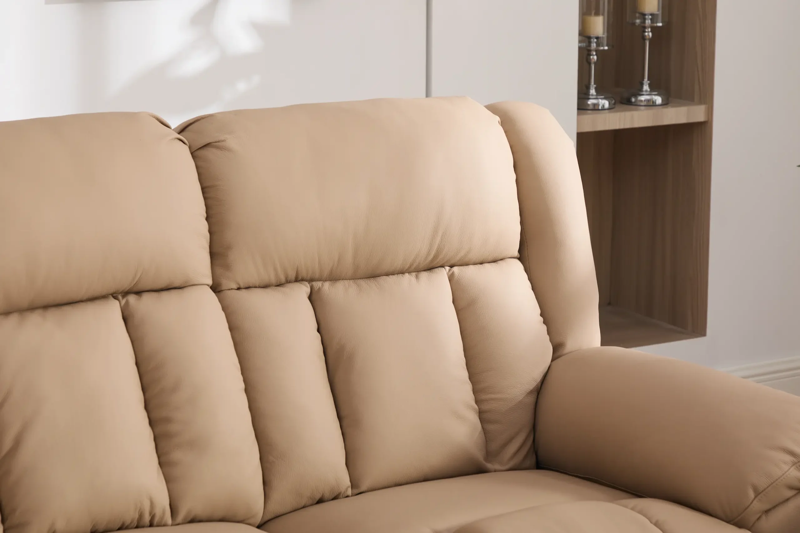 trivietė odinė sofa su reglaineriais boss beige – 217x96xh107 cm