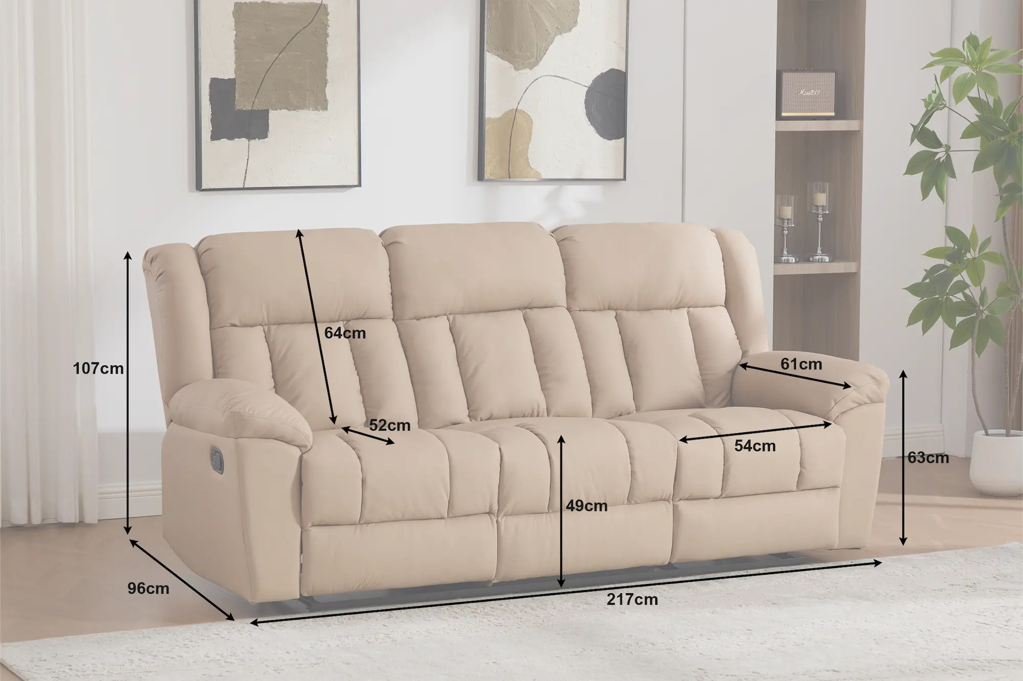 trivietė odinė sofa su reglaineriais boss brown – 217x96xh107 cm
