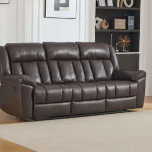 trivietė odinė sofa su reglaineriais boss brown – 217x96xh107 cm