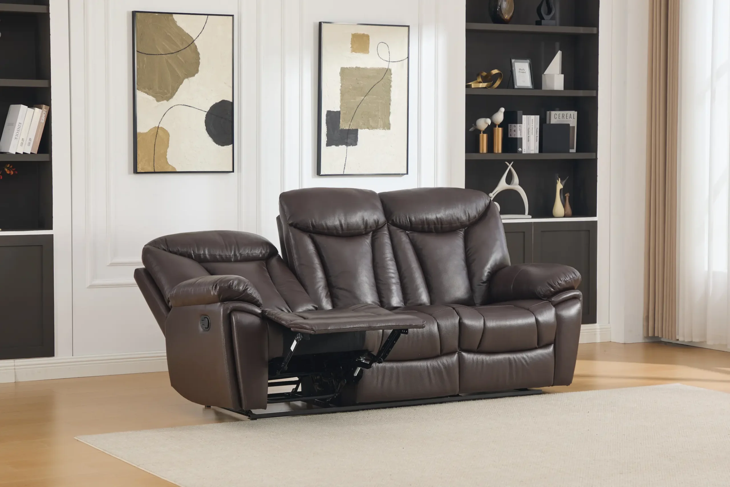 trivietė odinė sofa su reglaineriais verona brown – 218x96xh107 cm