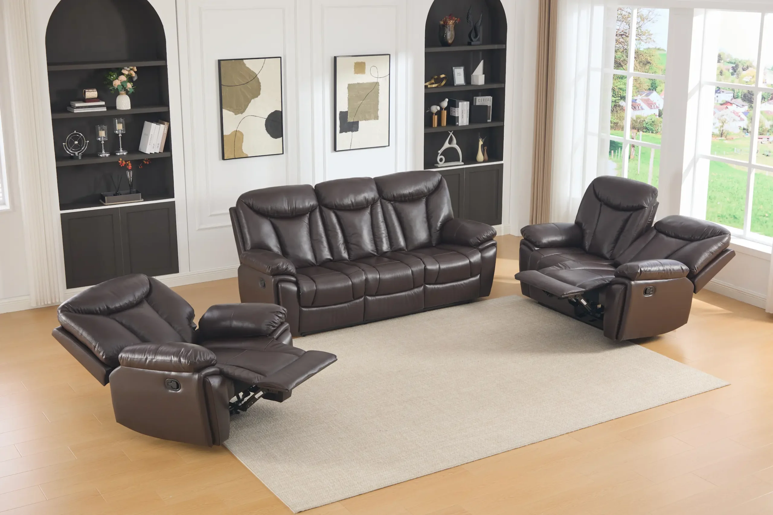 trivietė odinė sofa su reglaineriais verona brown – 218x96xh107 cm