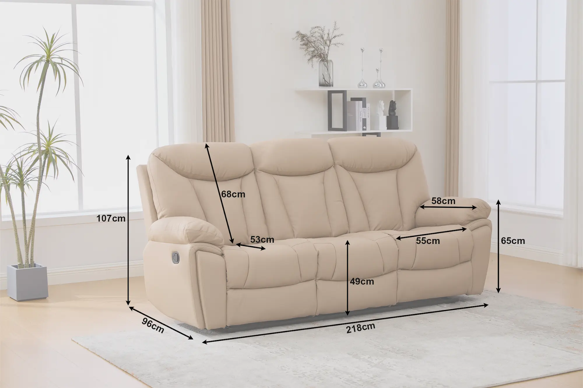 trivietė odinė sofa su reglaineriais verona brown – 218x96xh107 cm