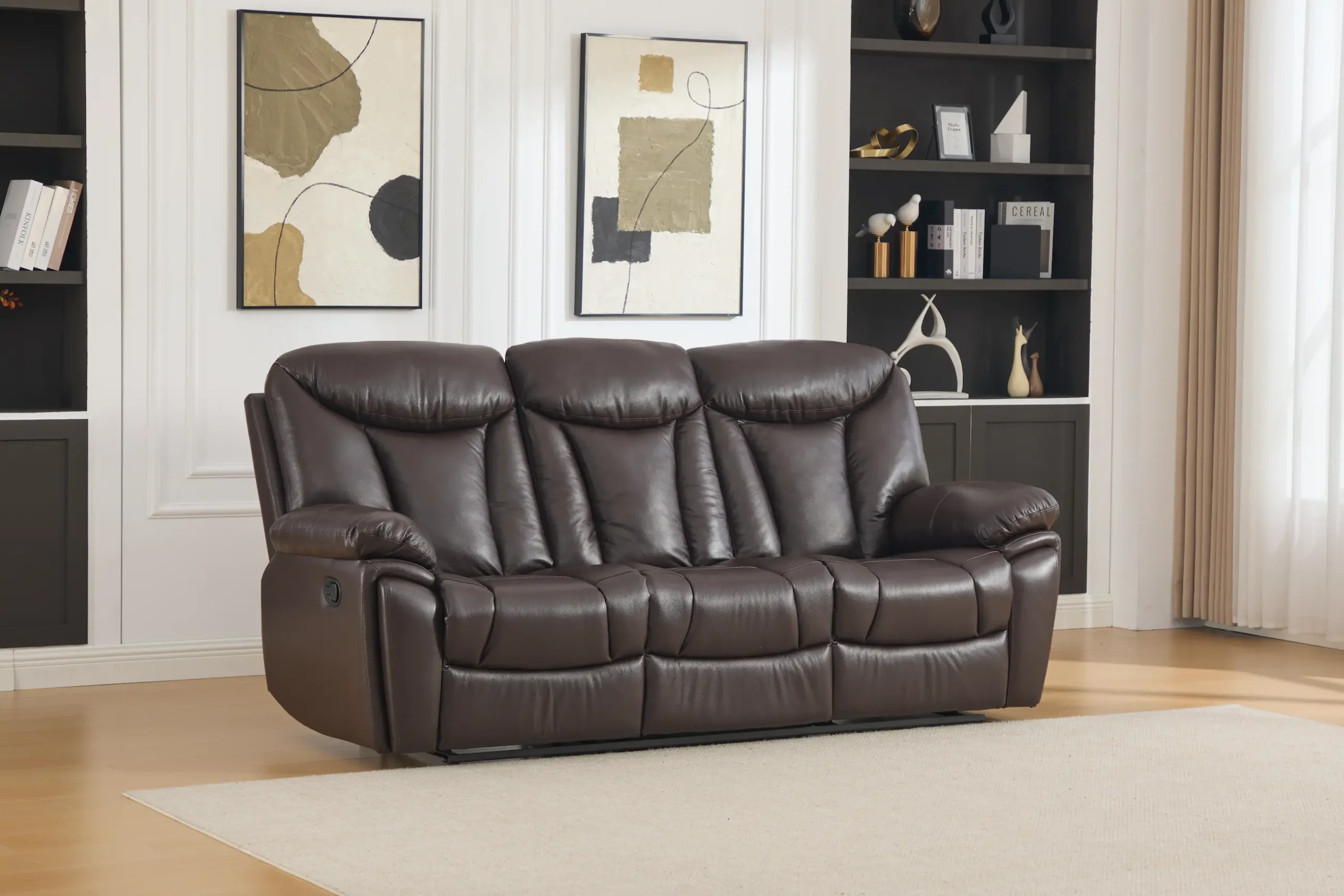 trivietė odinė sofa su reglaineriais verona brown – 218x96xh107 cm