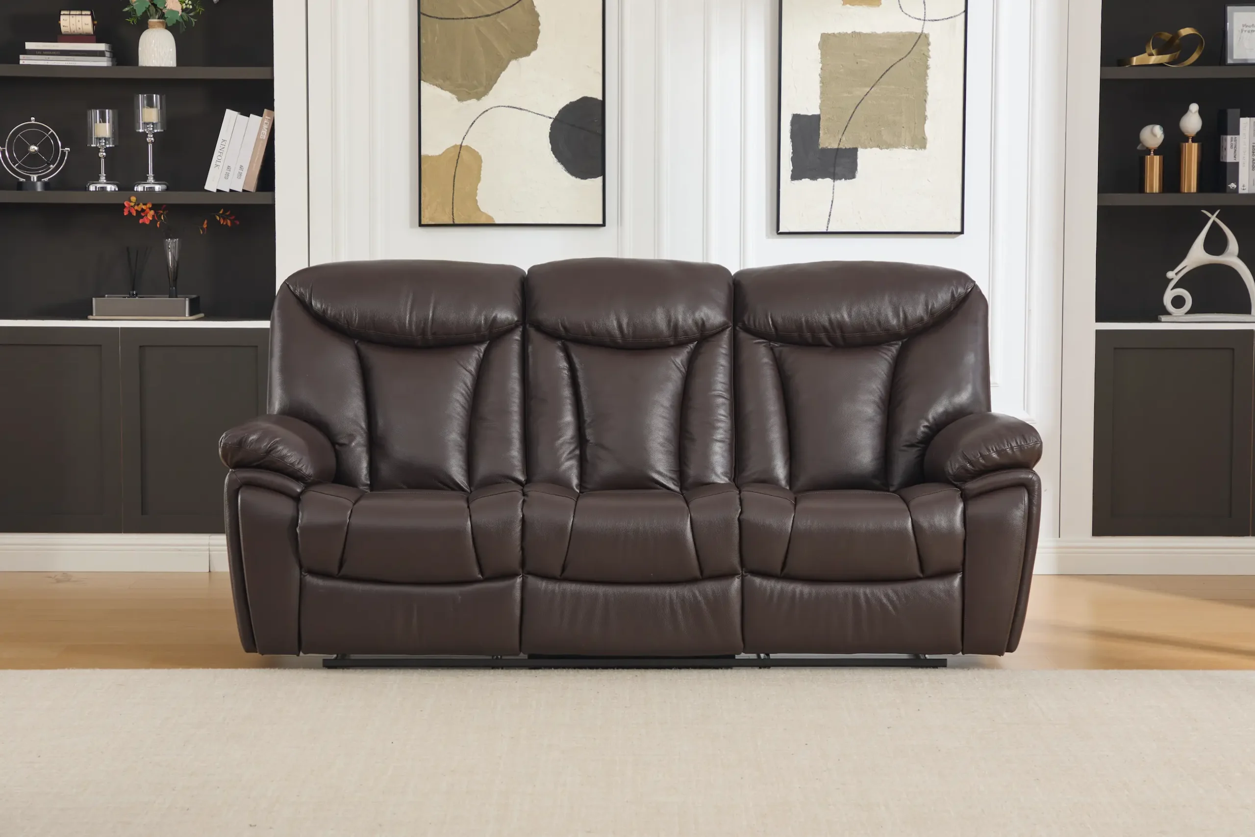 trivietė odinė sofa su reglaineriais verona brown – 218x96xh107 cm